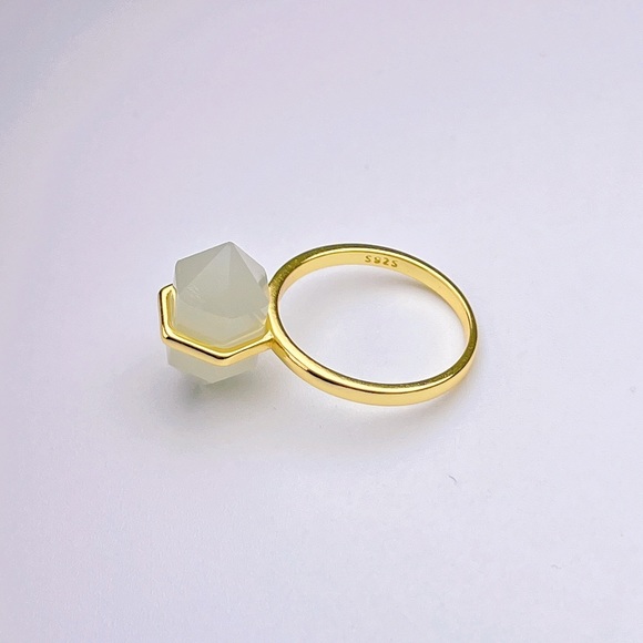 Gold Plated Milky Quartz Obelisk Wand Double Point Ring S925 Sterling Silver - Picture 3 of 8
